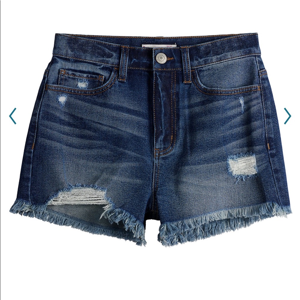 NWT SO High Rise Curvy Mom Shorts Size 1 Juniors Dark Blue Distressed - Picture 3 of 3